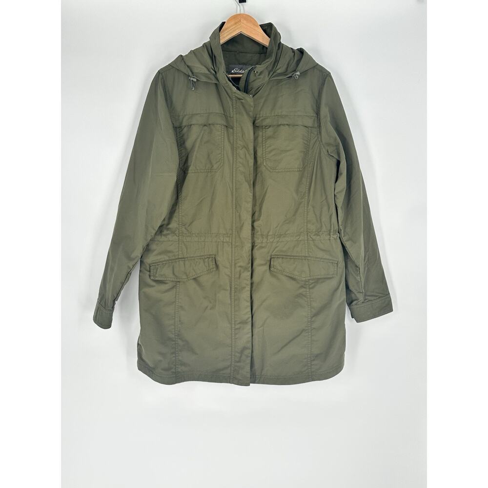 Eddie Bauer Womens Cargo Jacket Size XL Hooded Nylon Travel Hiking Pockets